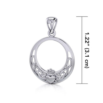 Claddagh & Celtic Knotwork Sterling Silver Pendant TP1442